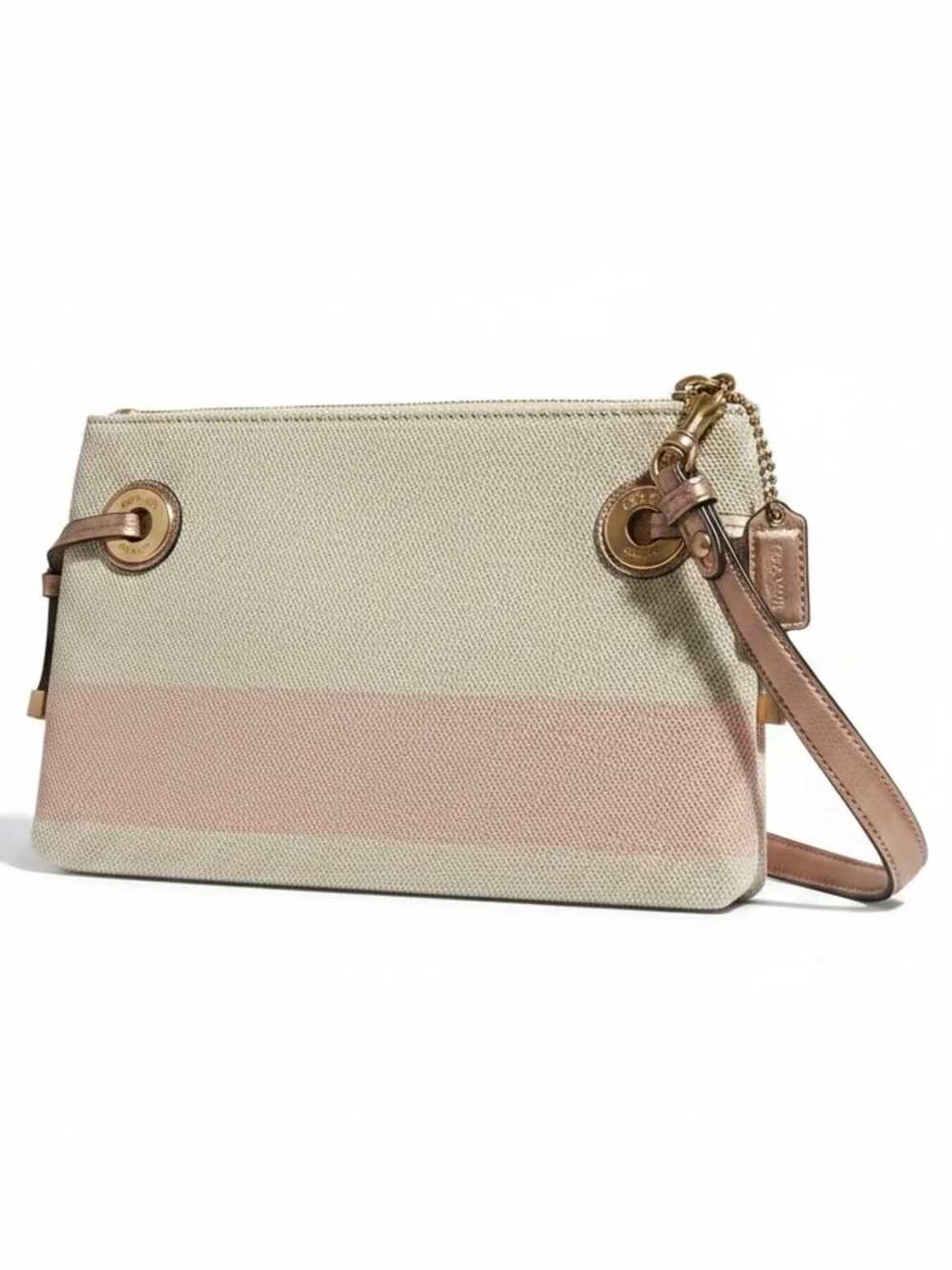 Coach Canvas Seaside Coral Oversized Wristlet Like New!